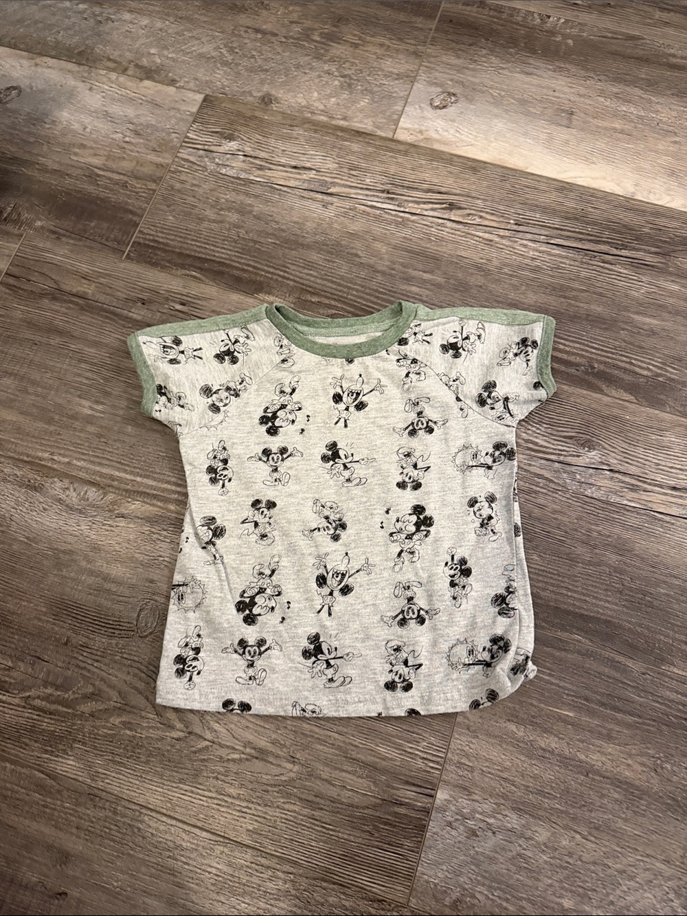 Disney Kids Mickey Mouse Short Sleeve Tee in Heather Gray with Green Trim
